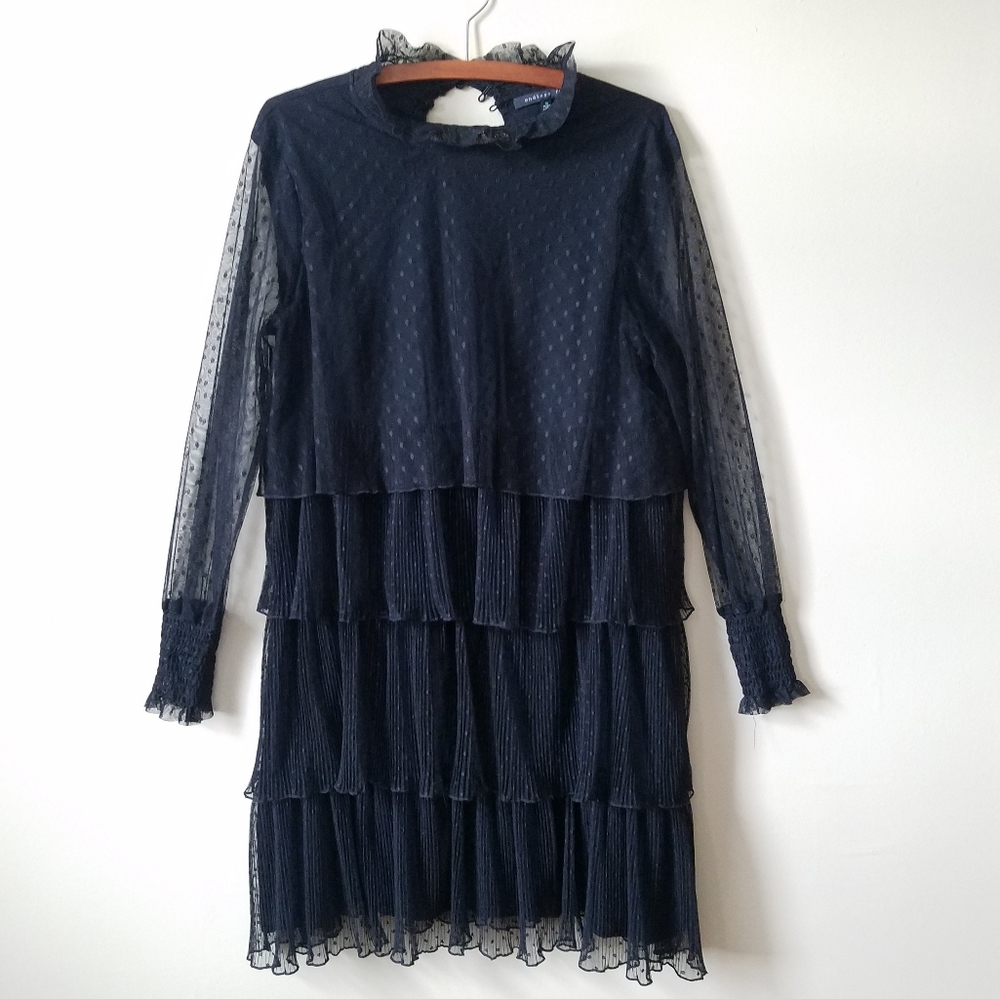 Endless Rose High Neck Black PolkaDot Tiered Dress